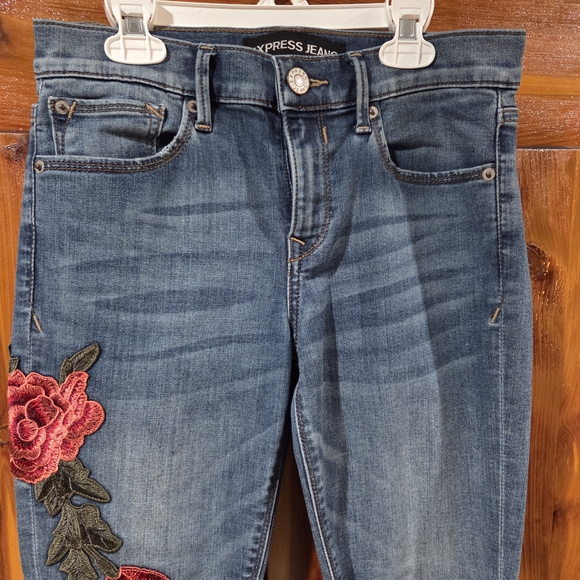 Express Blue Jeans with Red Floral Embroidery - Picture 3 of 9